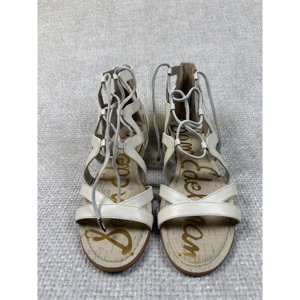 Sam Edelman Dawson Ivory Leather Lace Up Gladiator Sandals Womens 7.5 M with Box
